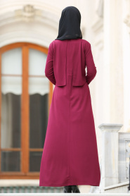 Nayla Collection - Cepli Fuşya Tesettür Elbise 42070F - Thumbnail
