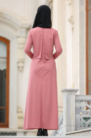 Nayla Collection - Cepli Gül Kurusu Tesettür Elbise 42070GK - Thumbnail