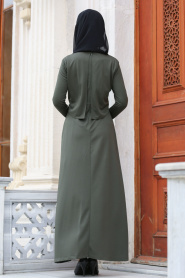 Nayla Collection - Cepli Haki Tesettür Elbise 42070HK - Thumbnail