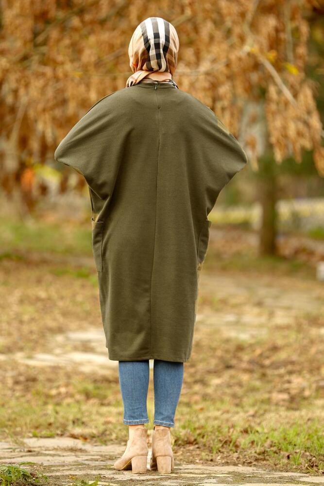 Nayla Collection - Cepli Haki Tesettür Tunik 40301HK - 3