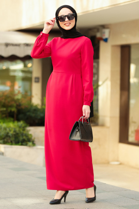 Nayla Collection - Cepli Kırmızı Tesettür Elbise 42380K