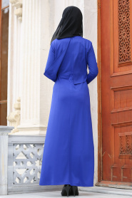 Nayla Collection - Cepli Saks Mavisi Tesettür Elbise 42070SX - Thumbnail