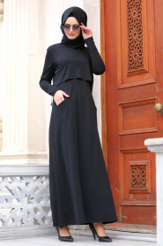 Nayla Collection - Cepli Siyah Tesettür Elbise 42070S - Thumbnail