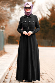 Nayla Collection - Cepli Siyah Tesettür Elbise 8347S - Thumbnail