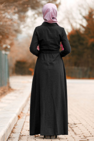 Nayla Collection - Cepli Siyah Tesettür Elbise 8347S - Thumbnail