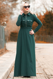 Nayla Collection - Cepli Yeşil Tesettür Elbise 8347Y - Thumbnail