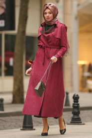 Nayla Collection - Cerise Trench Manteau 18603VSN - Thumbnail
