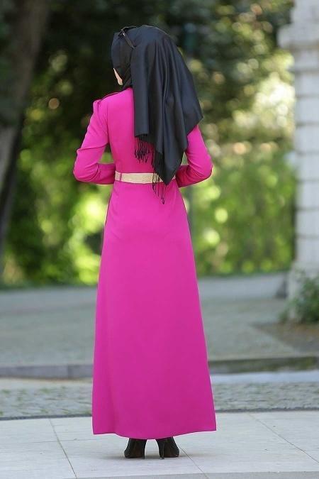 Nayla Collection - Çiçek Desenli Fuşya Tesettür Elbise 5270F - 3