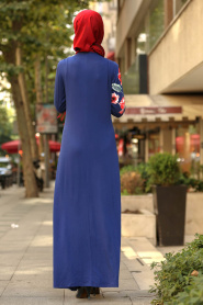 Nayla Collection - Çiçek Desenli İndigo Mavisi Tesettür Elbise 77950IM - Thumbnail