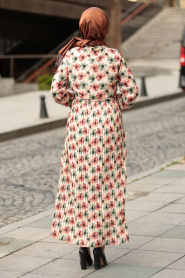 Nayla Collection - Çiçek Desenli Kiremit Tesettür Elbise 8005KRMT - Thumbnail