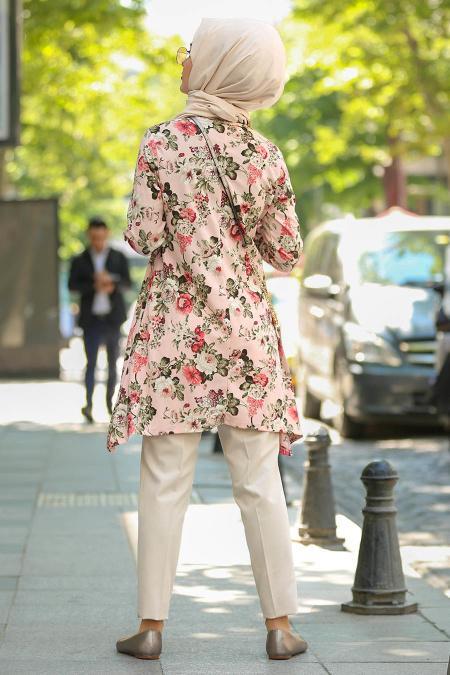 Nayla Collection - Çiçek Desenli Pudra Tesettür Tunik 30611PD - 3