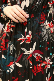 Nayla Collection - Çiçek Desenli Siyah Tesettür Elbise 78622S - Thumbnail