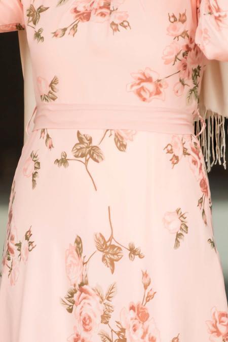 Nayla Collection - Çiçek Desenli Somon Tesettür Elbise 815204SMN - 4