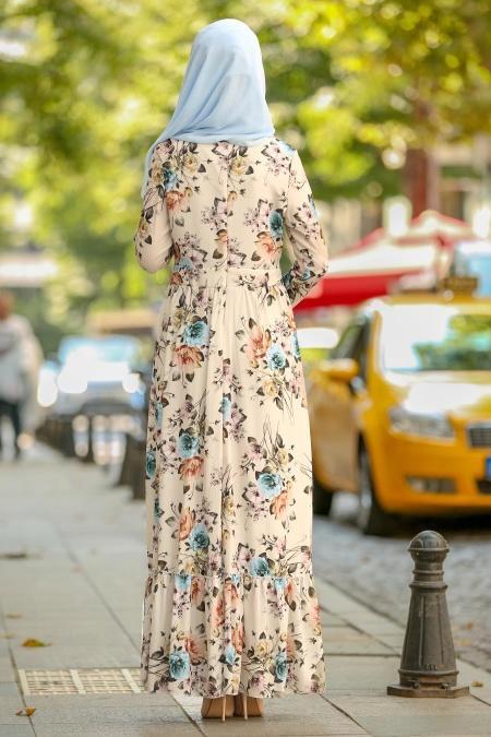 Nayla Collection - Çiçek Desenli Taş Tesettür Elbise 100389TAS - 2