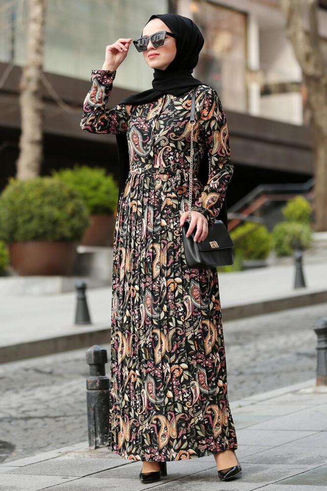 Nayla Collection - Çiçek Desenli Tesettür Elbise 1011DSN - 1