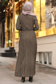 Nayla Collection - Çizgili Haki Tesettür Elbise 2396HK - Thumbnail