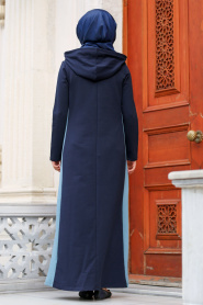 Nayla Collection - Çizgili Lacivert Tesettür Elbise 80050L - Thumbnail