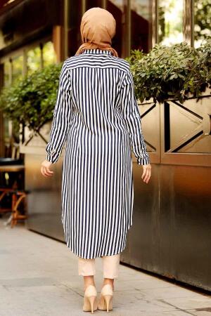Nayla Collection - Çizgili Lacivert Tesettür Tunik 5692L - 2