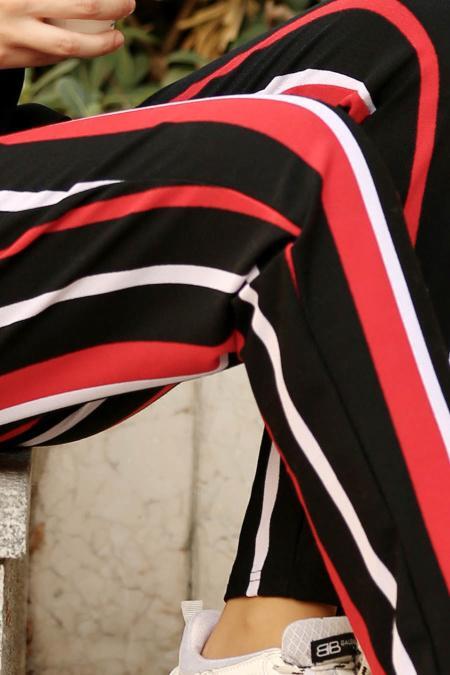Nayla Collection - Çizgili Siyah Tesettür Pantolon 20802S - 3