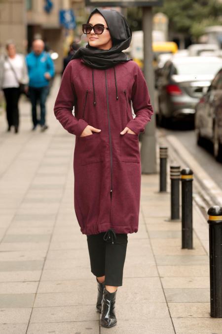 Nayla Collection - Claret Red Hijab Coat 2484BR - 1