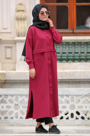 Nayla Collection - Claret Red Hijab Coat 8058BR - Thumbnail