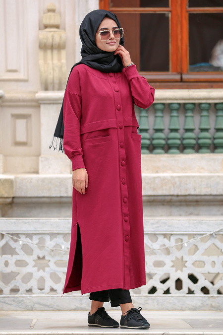 Nayla Collection - Claret Red Hijab Coat 8058BR