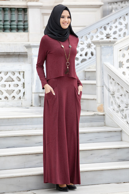 Nayla Collection - Claret Red Hijab Dress 3030BR