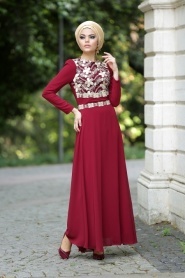 Nayla Collection - Claret Red Hijab Dress 4036BR - Thumbnail