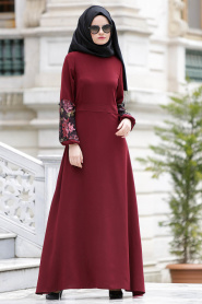 Nayla Collection - Claret Red Hijab Dress 4148BR - Thumbnail
