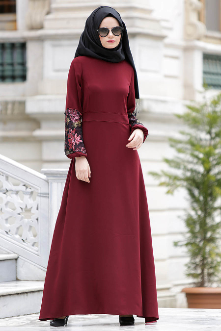 Nayla Collection - Claret Red Hijab Dress 4148BR
