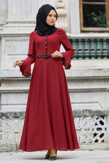 Nayla Collection - Claret Red Hijab Dress 4809BR