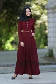 Nayla Collection - Claret Red Hijab Dress 5270BR - Thumbnail