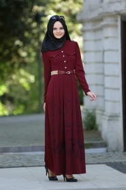 Nayla Collection - Claret Red Hijab Dress 5270BR - Thumbnail