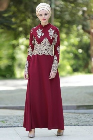 Nayla Collection - Claret Red Hijab Dress 5275BR - Thumbnail