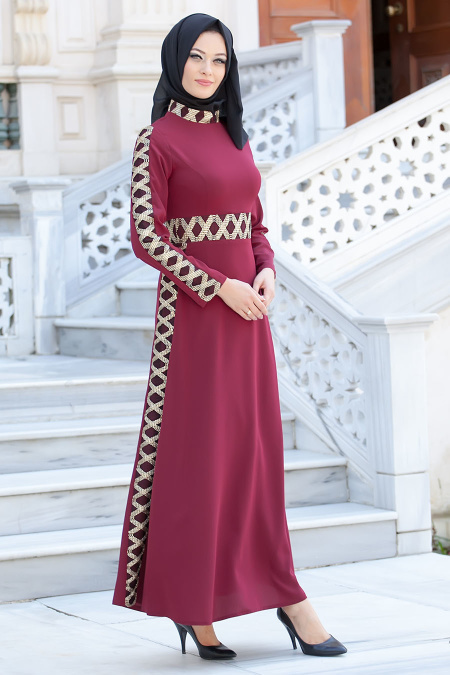 Nayla Collection - Claret Red Hijab Dress 5278BR