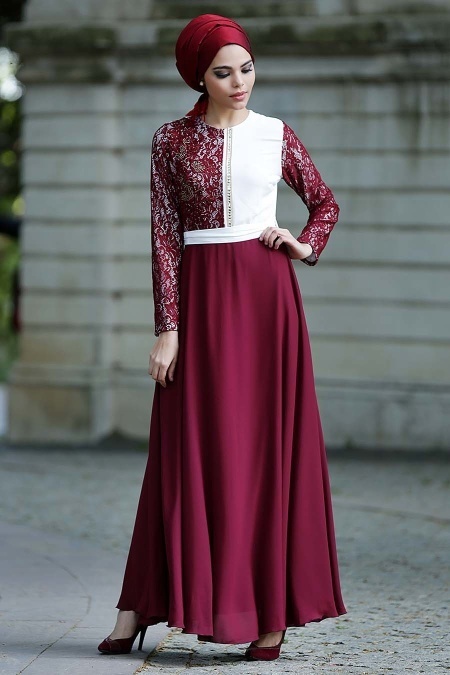 Nayla Collection - Claret Red Hijab Dress 5293BR