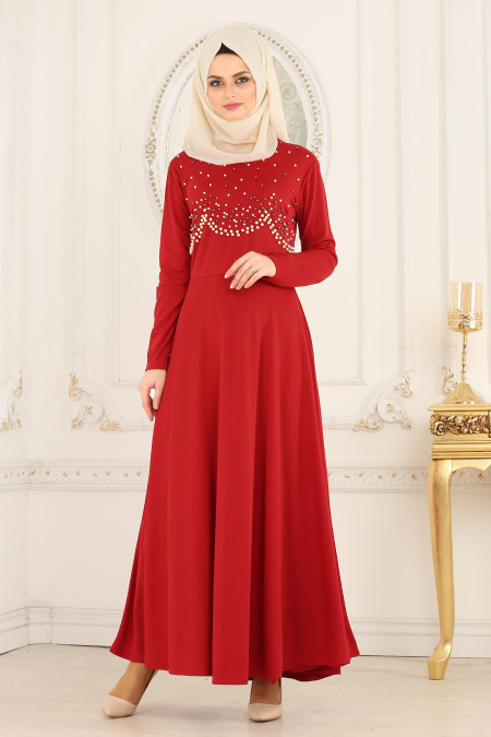 Nayla Collection - Claret Red Hijab Dress 76620BR