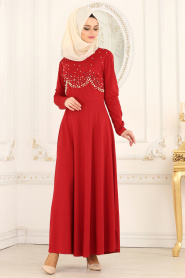 Nayla Collection - Claret Red Hijab Dress 76620BR - Thumbnail