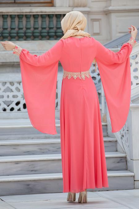 Nayla Collection - Coral Color Hijab Dress 4173MR - 3