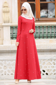 Nayla Collection - Coral Color Hijab Dress 76340MR - Thumbnail