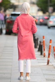 Nayla Collection - Coral Color Trench Coat 53650MR - Thumbnail
