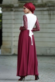 Nayla Collection - Dantel Detaylı Bordo Tesettür Elbise 5293BR - Thumbnail