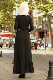 Nayla Collection - Dantel Detaylı Düğmeli Siyah Tesettür Elbise 100409S - Thumbnail