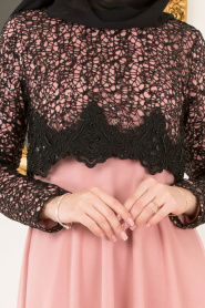 Nayla Collection - Dantel Detaylı Gül Kurusu Tesettür Elbise 12012GK - Thumbnail