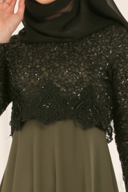 Nayla Collection - Dantel Detaylı Haki Tesettür Elbise 12012HK - Thumbnail