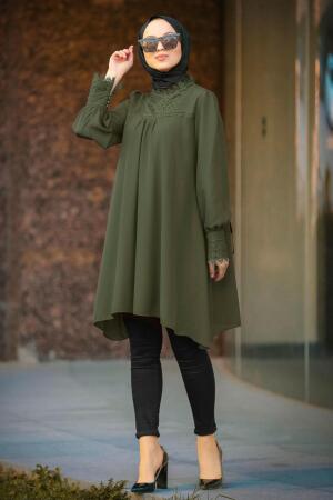 Nayla Collection - Dantel Detaylı Haki Tesettür Tunik 5000HK - 1