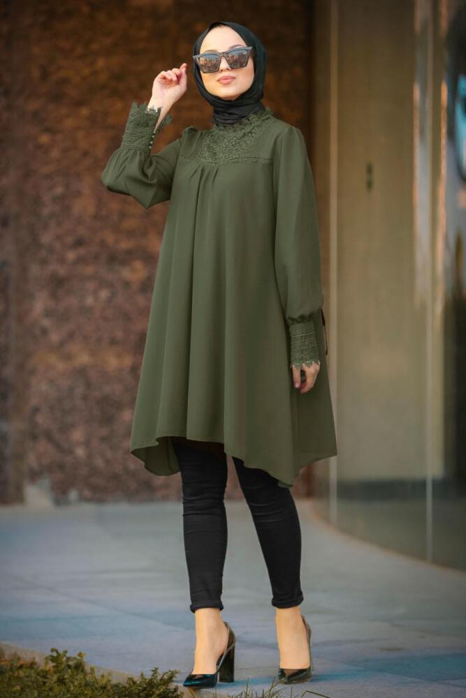 Nayla Collection - Dantel Detaylı Haki Tesettür Tunik 5000HK - 1