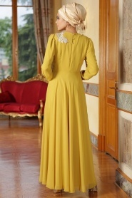 Nayla Collection - Dantel Detaylı Hardal Tesettür Elbise 7009HR - Thumbnail
