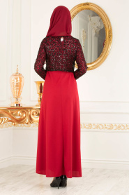 Nayla Collection - Dantel Detaylı Bordo Tesettür Elbise 12012BR - Thumbnail