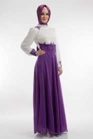Nayla Collection - Dantel Detaylı Mor Elbise 400MOR - Thumbnail